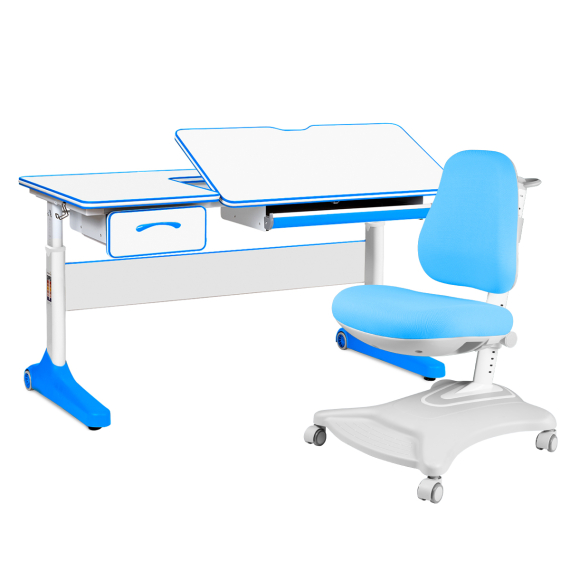 Комплект Anatomica Uniqa Lite парта + кресло белый/голубой с голубым креслом Robin